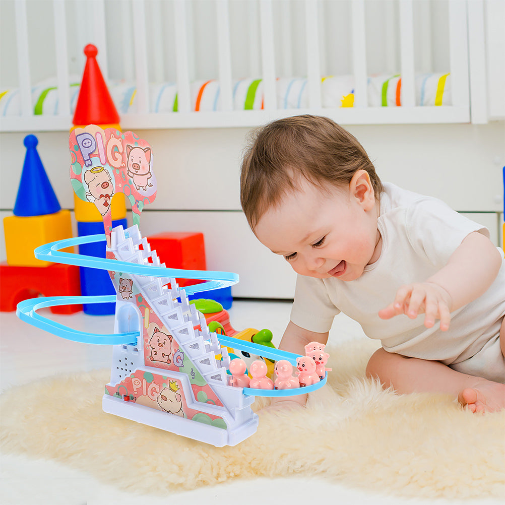 Electric Piggy Climbing Stairs Tracks Slide Toy A862304
