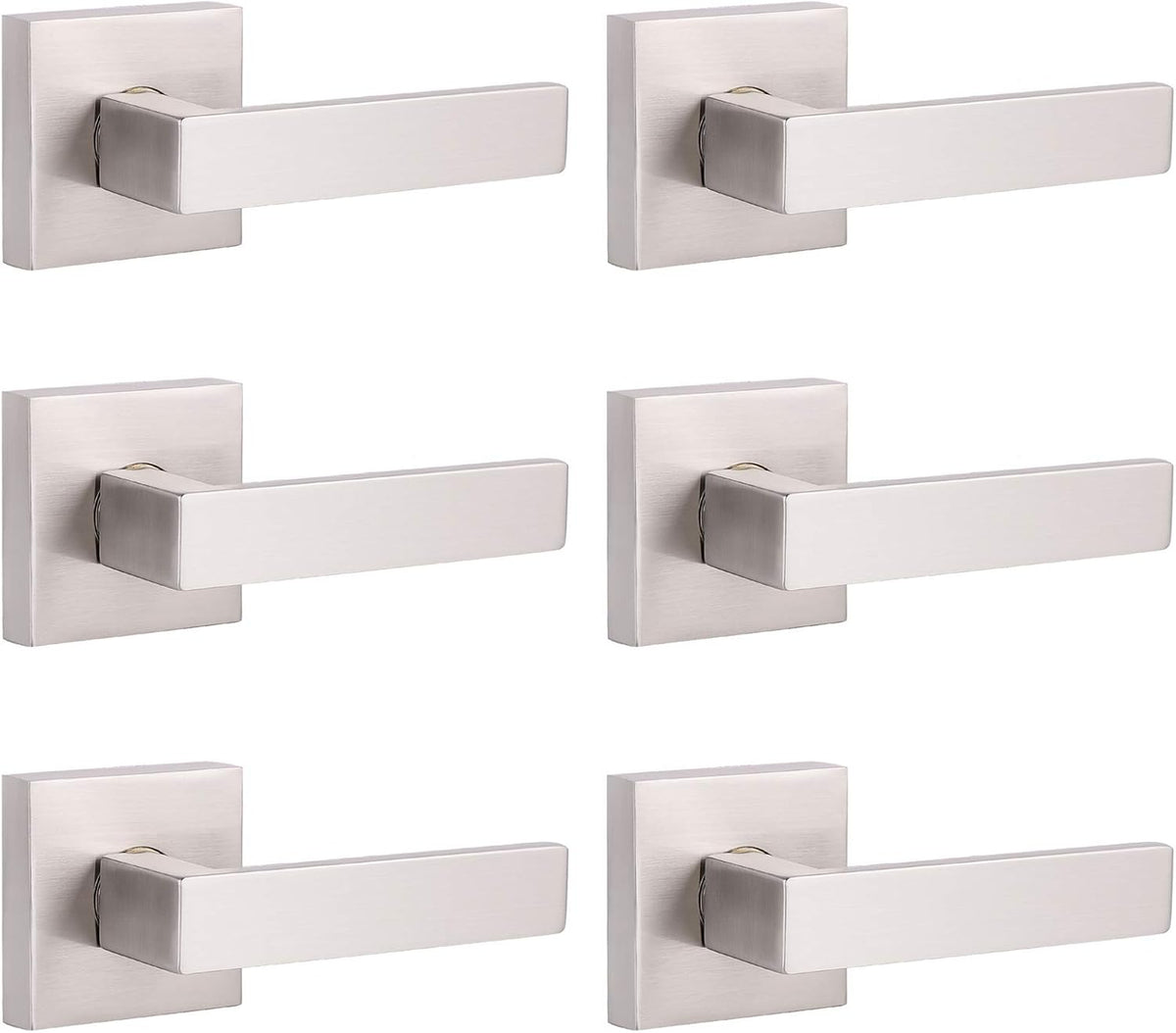 Pack of 6 Satin Nickel Square Door Handles Levers with Privacy Locks T233026