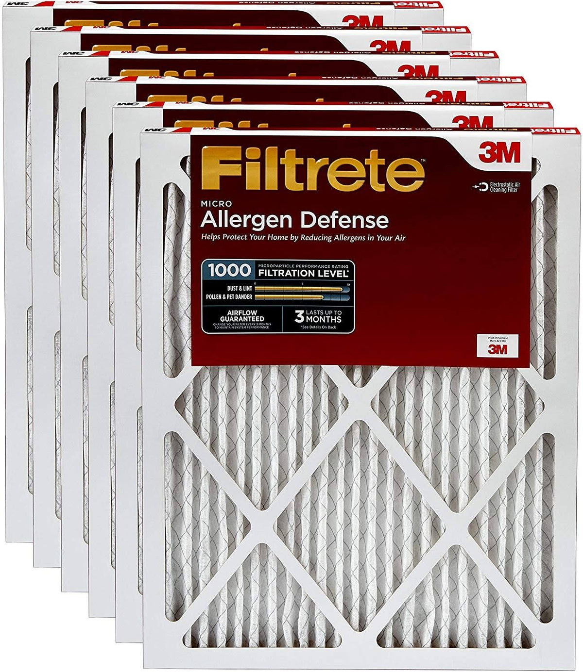 16x25x1 MPR 1000 Micro Allergen Defense Air Filter, 6-Pack D618581