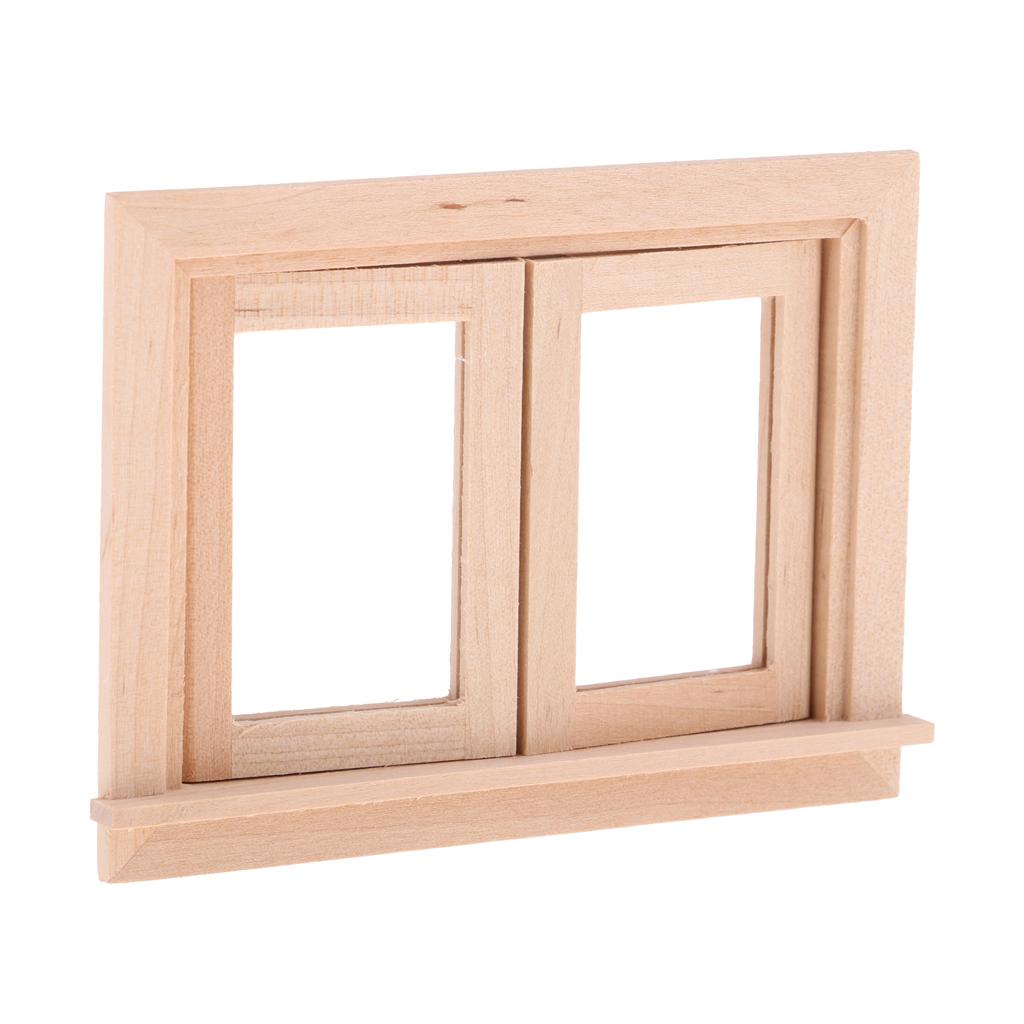 3 Pieces 1/12 Dollhouse DIY Unpainted 2-Pane Window Frame P11972