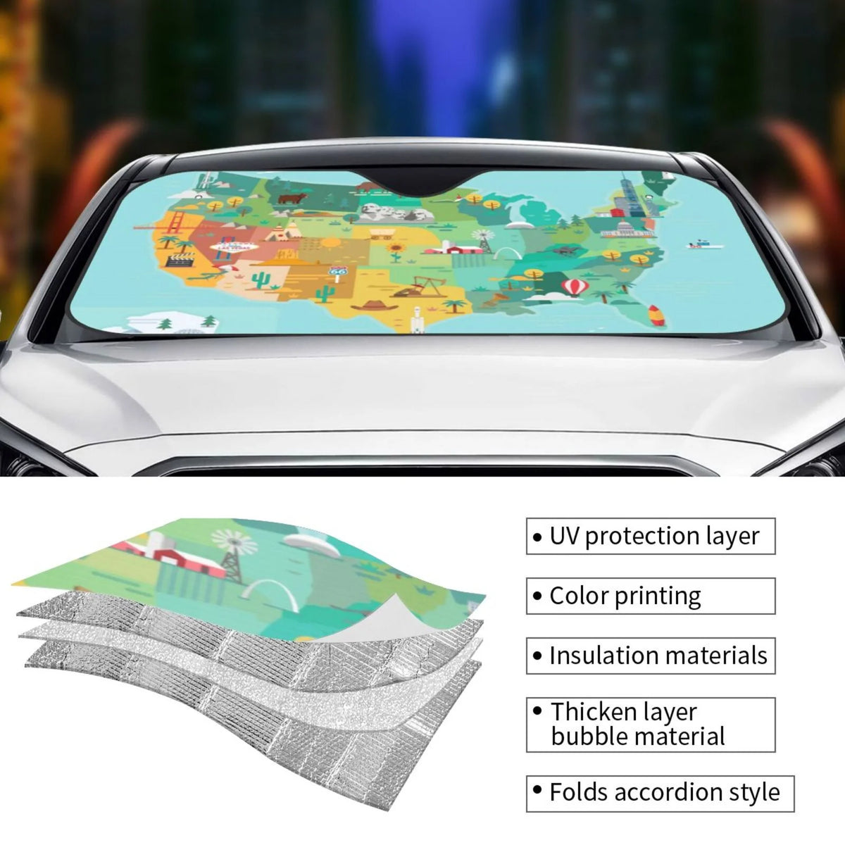 Windshield Sun Shade with Famous Landmarks L6333