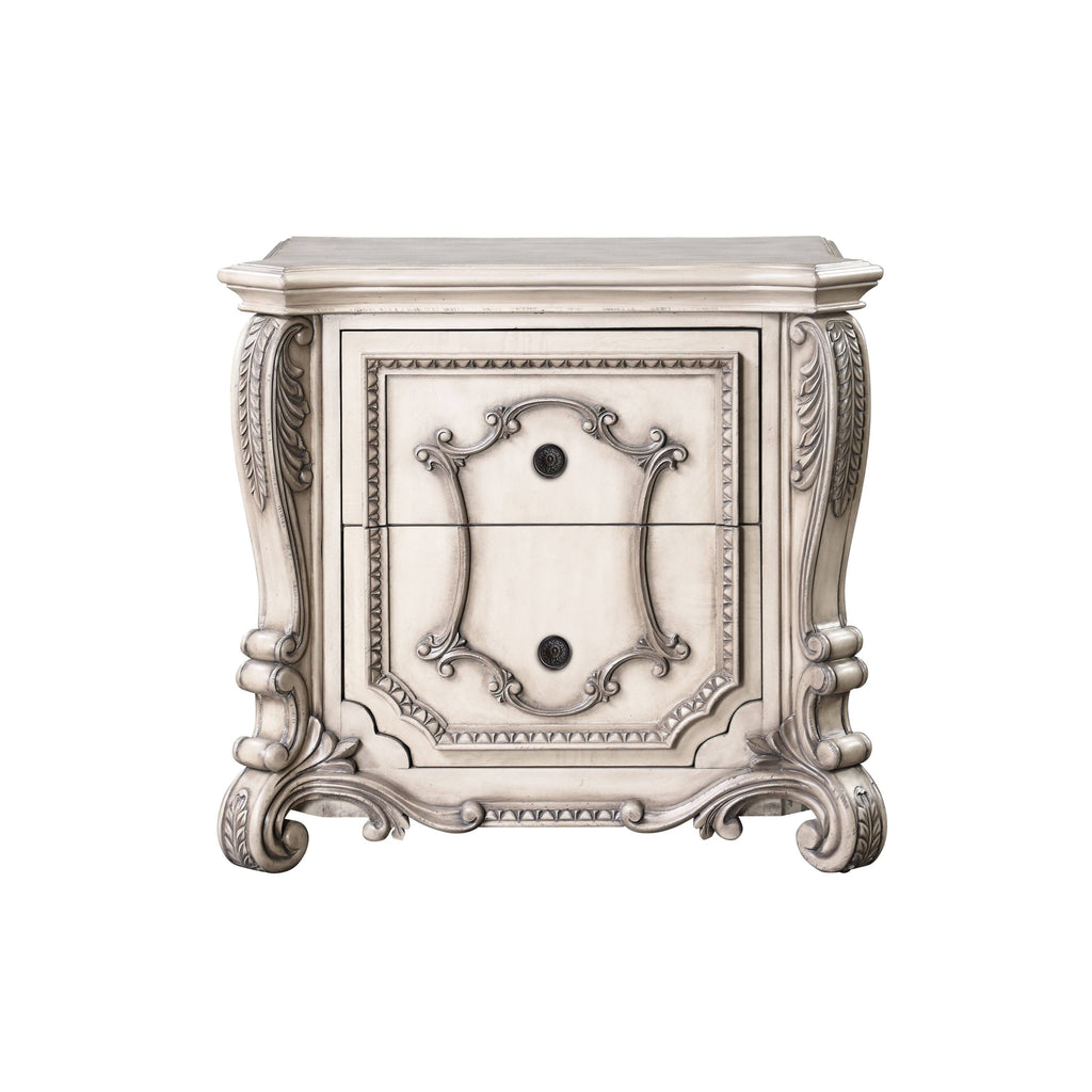 Antique White Wooden Nightstand with 2 Storage Drawers K6703