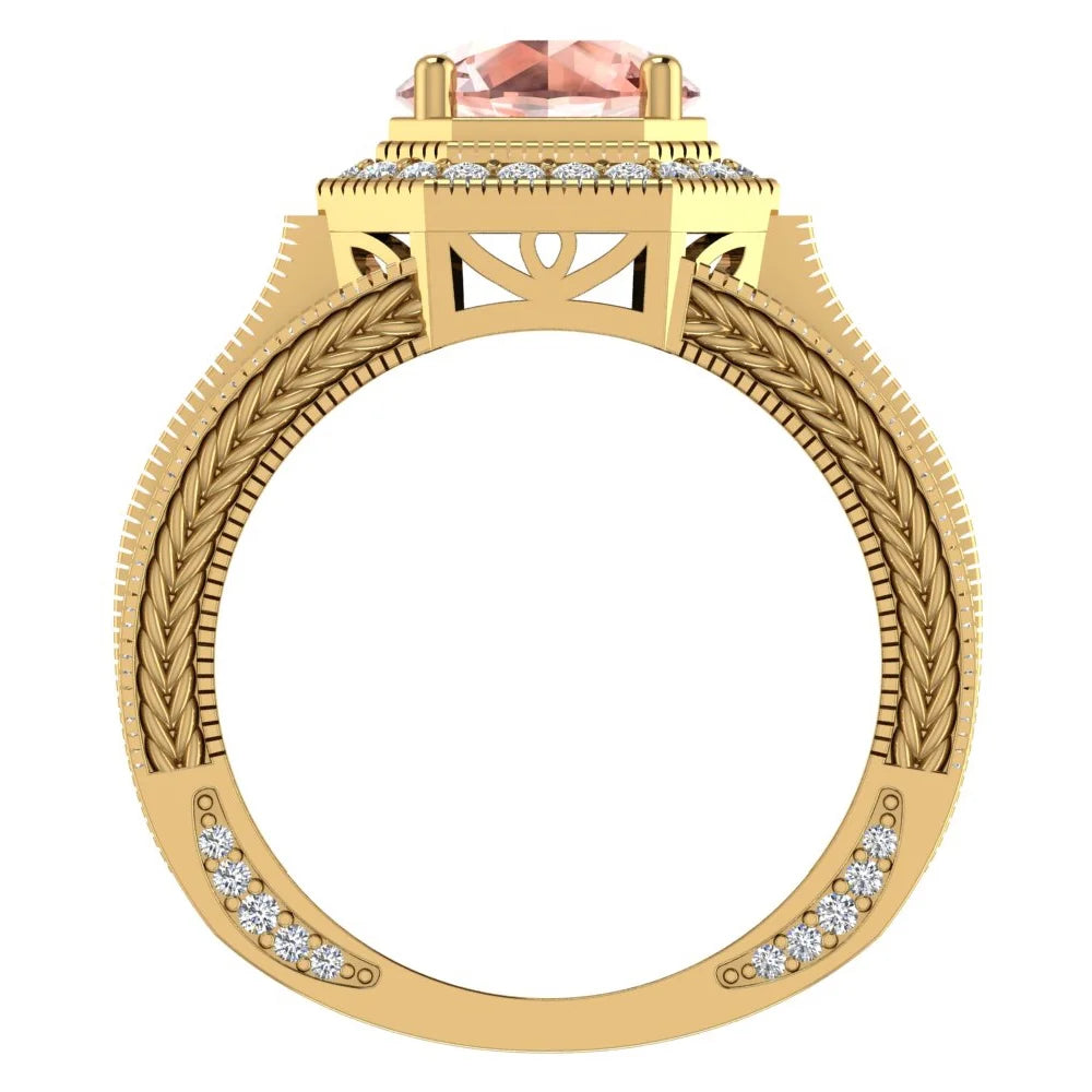 14K Gold Morganite Engagement Ring Halo 8.00 mm 6.85 carat X46183