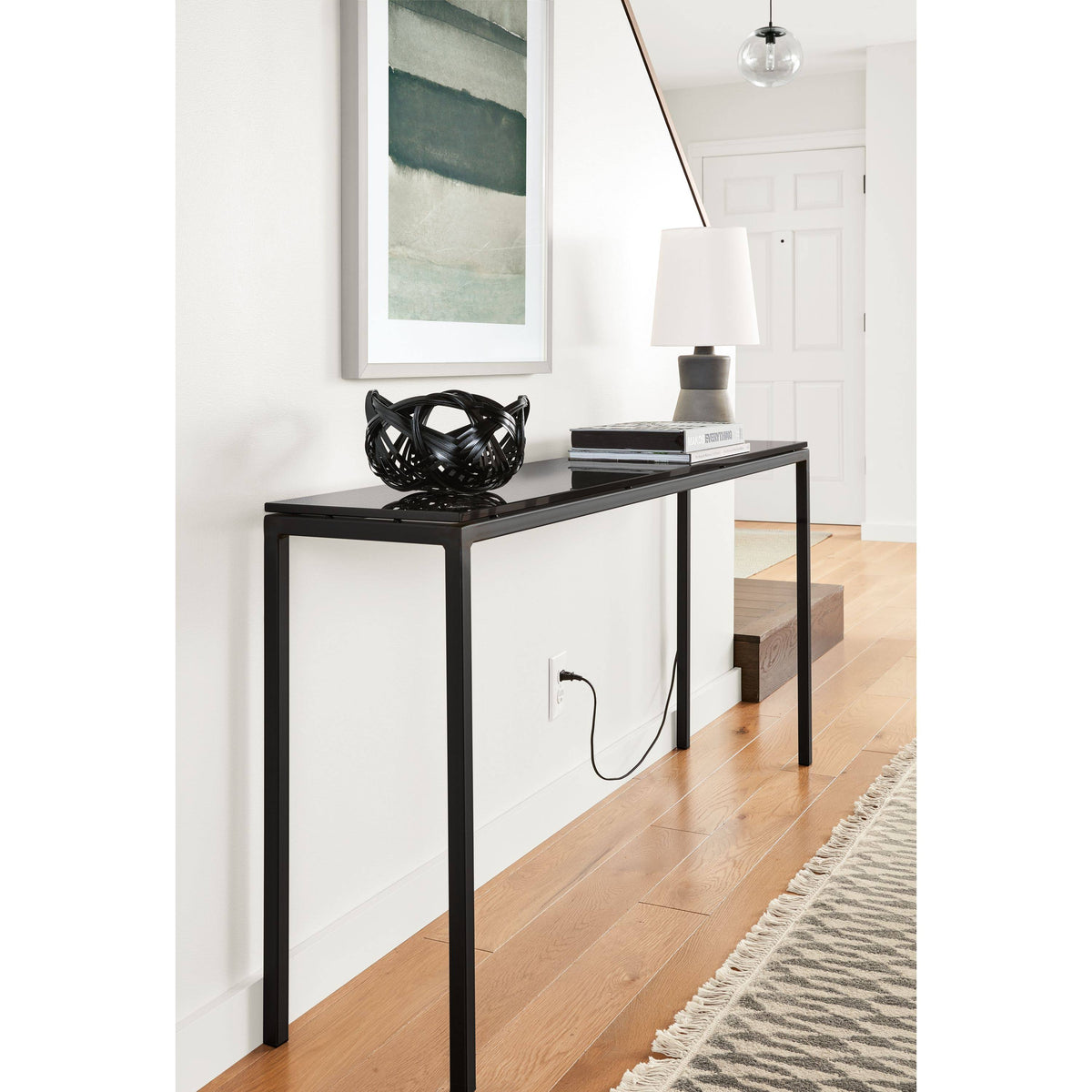Smoke Tempered Glass Console Table with White Base K541