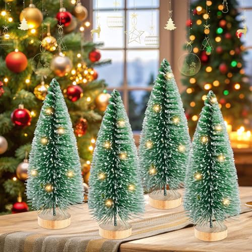 12 Pcs 4" Artificial Bottle Brush Trees with Lights B140507