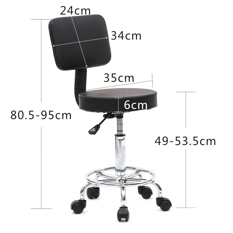 White Round Adjustable Swivel Rolling Stool Chair with Wheels W95220