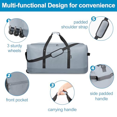 120L Foldable Rolling Duffel Bag with 3 Wheels D846302