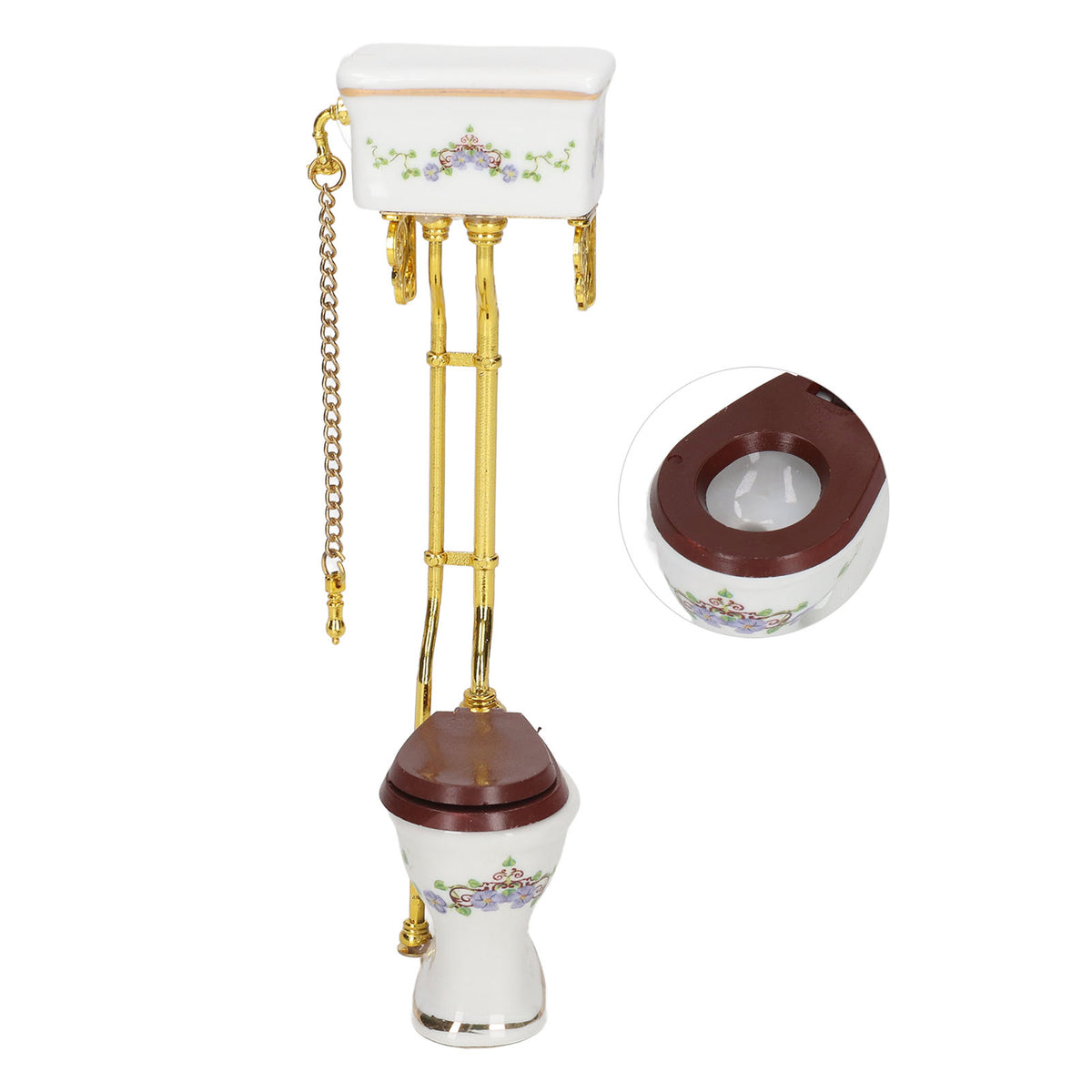 Mini Toilet 1:12 Scale Vintage Style Ceramic Metal Dollhouse Decoration K54678