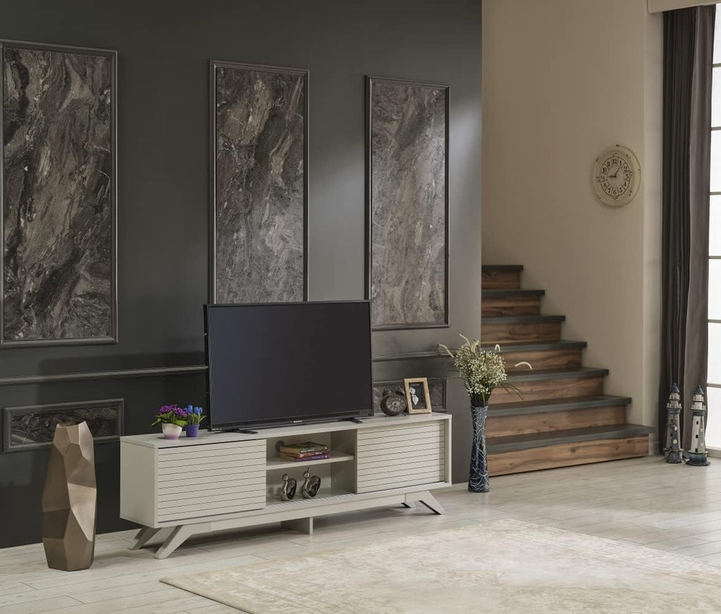 Black 67 inch TV Stand with 2 Sliding Door Cabinet and 2 Shelves X9753