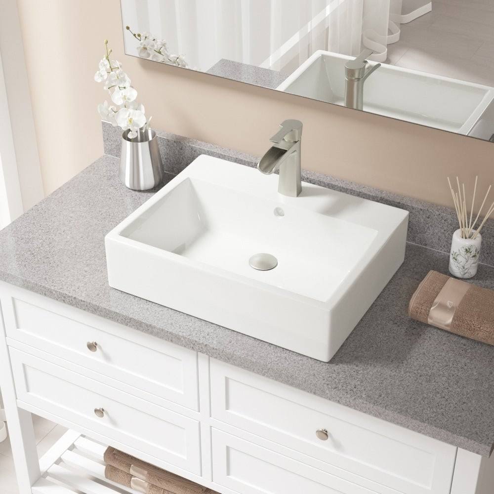 Vitreous China Rectangular Vessel Bathroom Sink with Faucet and Overflow N588