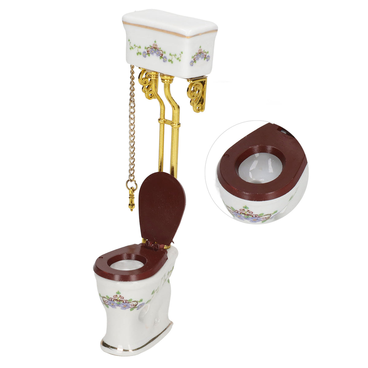 Mini Toilet 1:12 Scale Vintage Style Ceramic Metal Dollhouse Decoration K54678