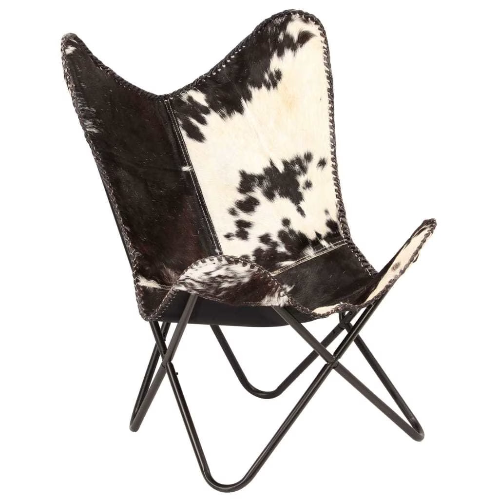 Butterfly Chair Black and White Genuine Goat Leather Z48759