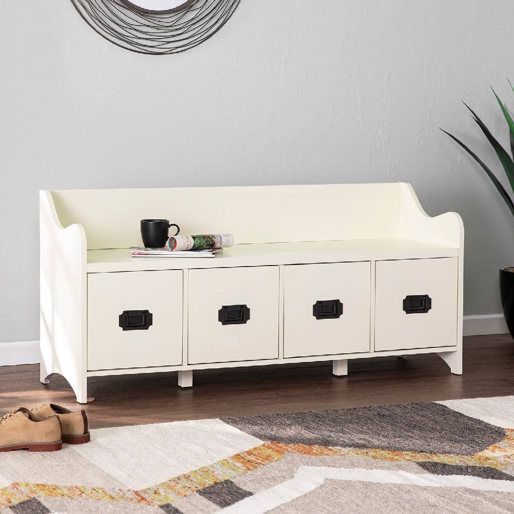Antique White 4-Drawer Storage Bench W2530