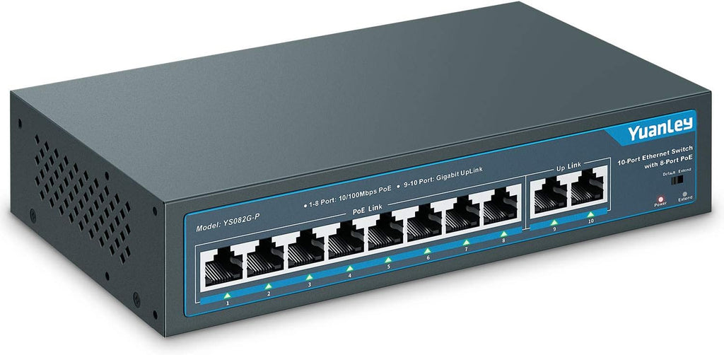 10 Port PoE Switch, 8 PoE+ Port 100Mbps, 2 Gigabit Uplink, 120W, Metal, Pack of 2 H39542