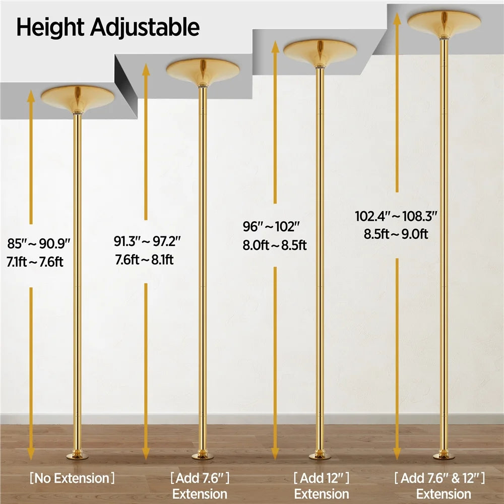 Gold Height Adjustable Spinning Static Dance Pole E815278