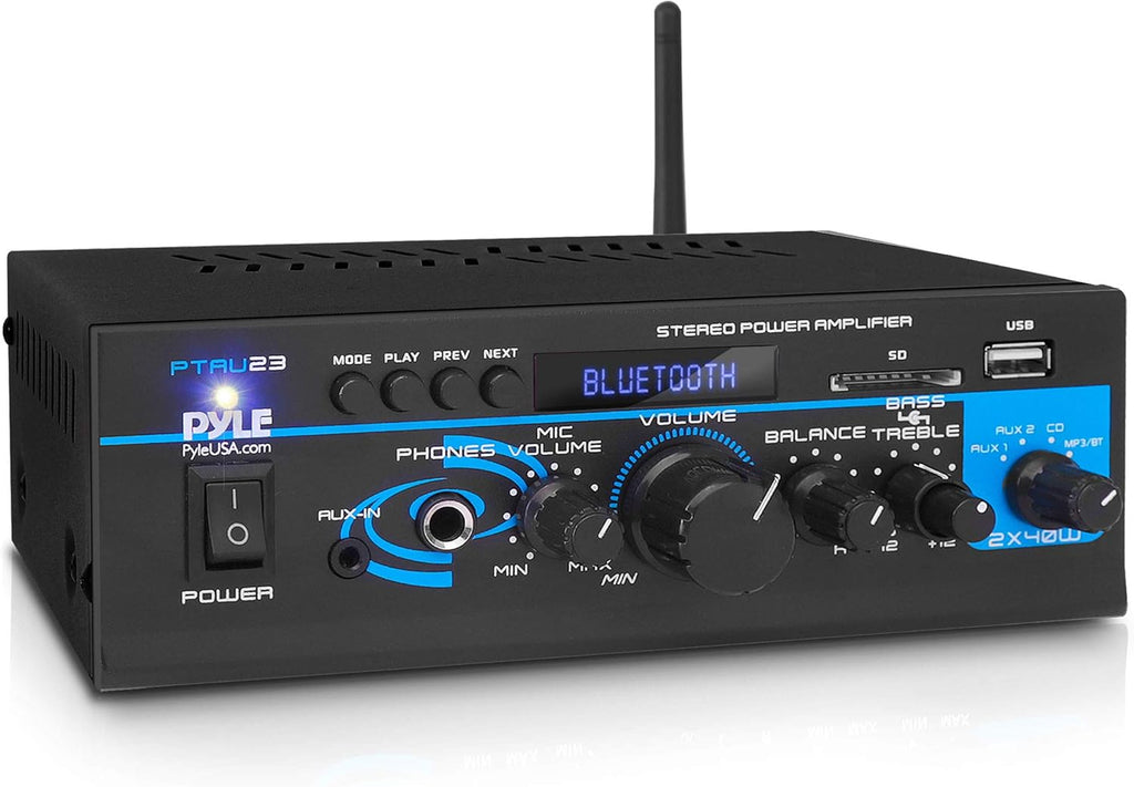 2X40W Mini Bluetooth Power Amplifier System with RCA, USB, AUX, Headphone, Mic Input Q3627