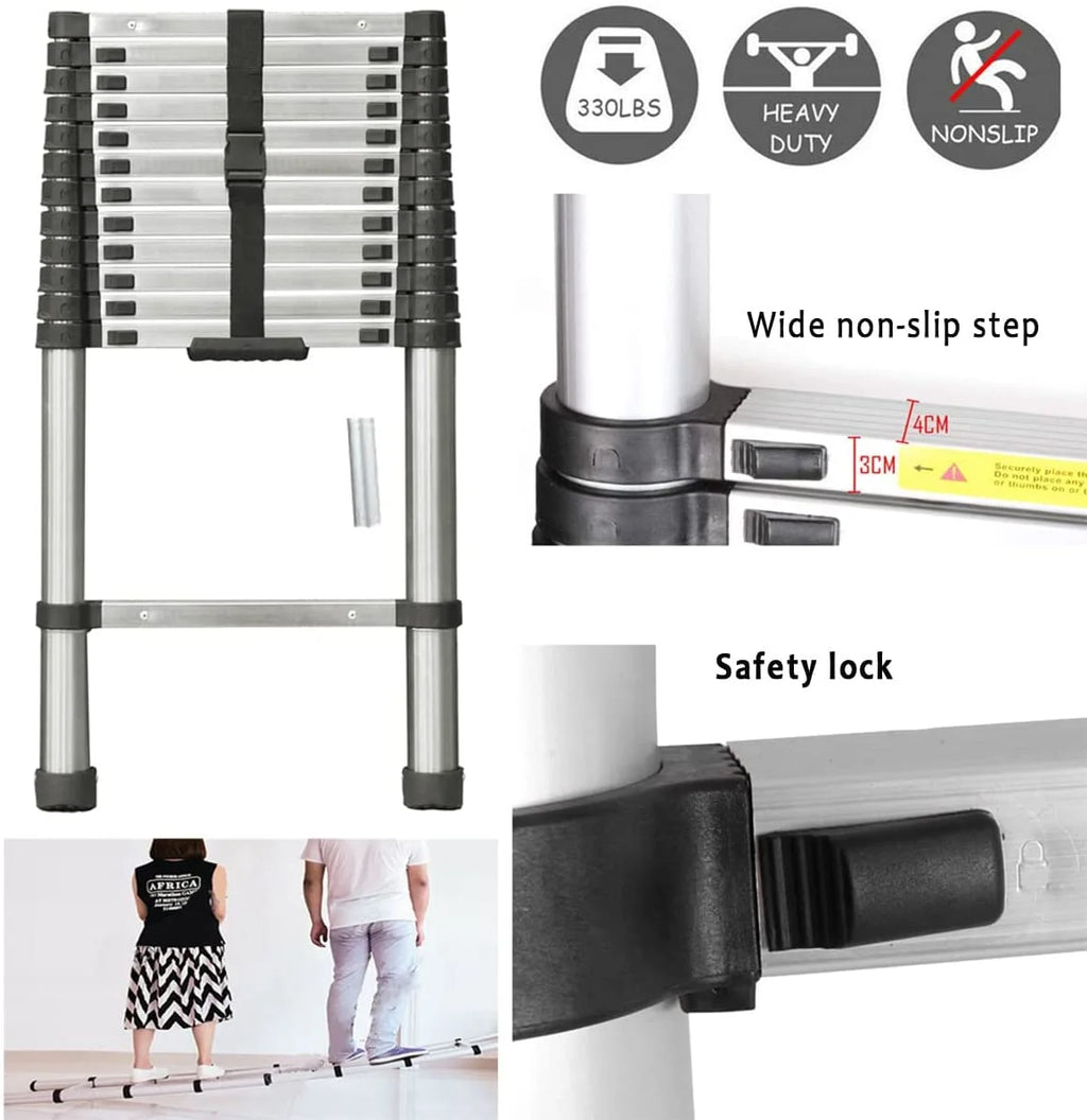 Telescoping Ladder 12.5FT Stainless Steel Extension Ladder O582014