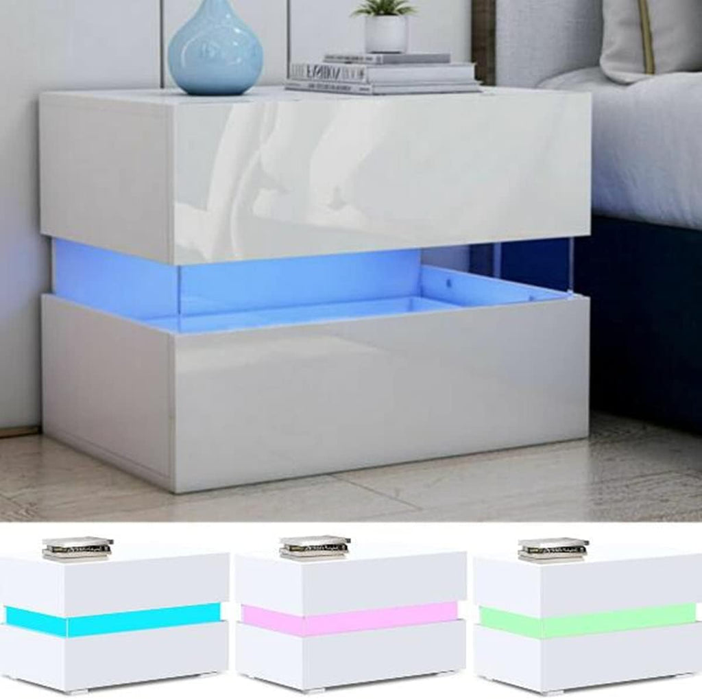 White 2 Drawer LED Nightstand L652010