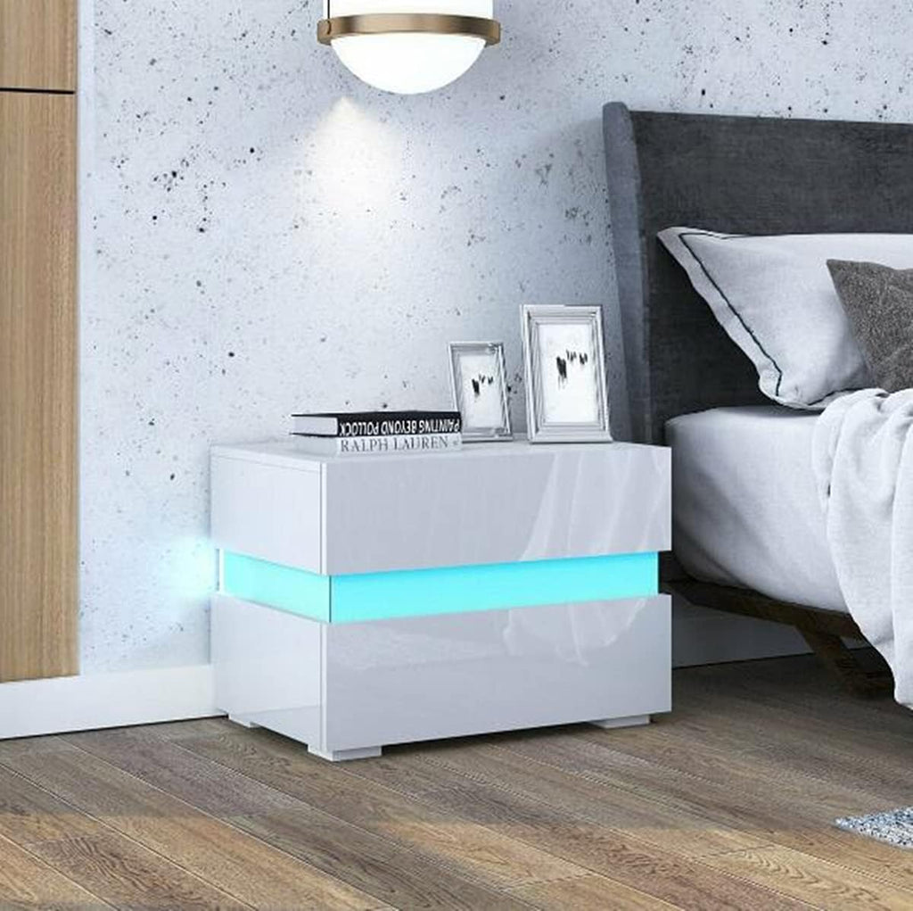 White 2 Drawer LED Nightstand L652010