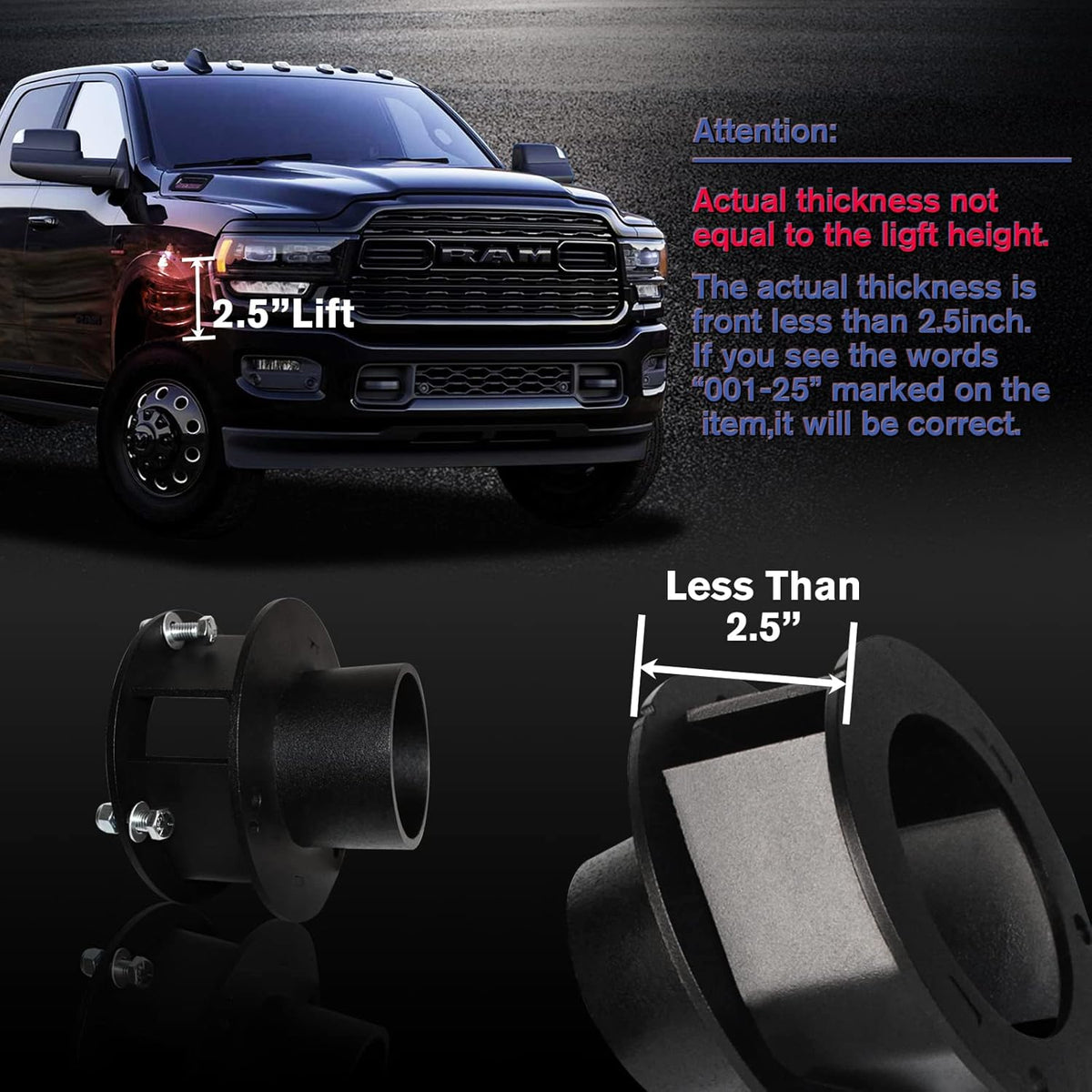2.5 Front Leveling Lift Kit for Ram 2500 3500 4WD with Shock Relocation Brackets K193
