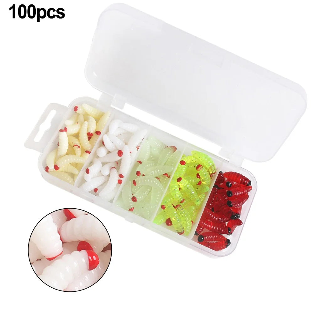 100Pcs Boxed Silica Gel Soft Bait Artificial Maggots R457727