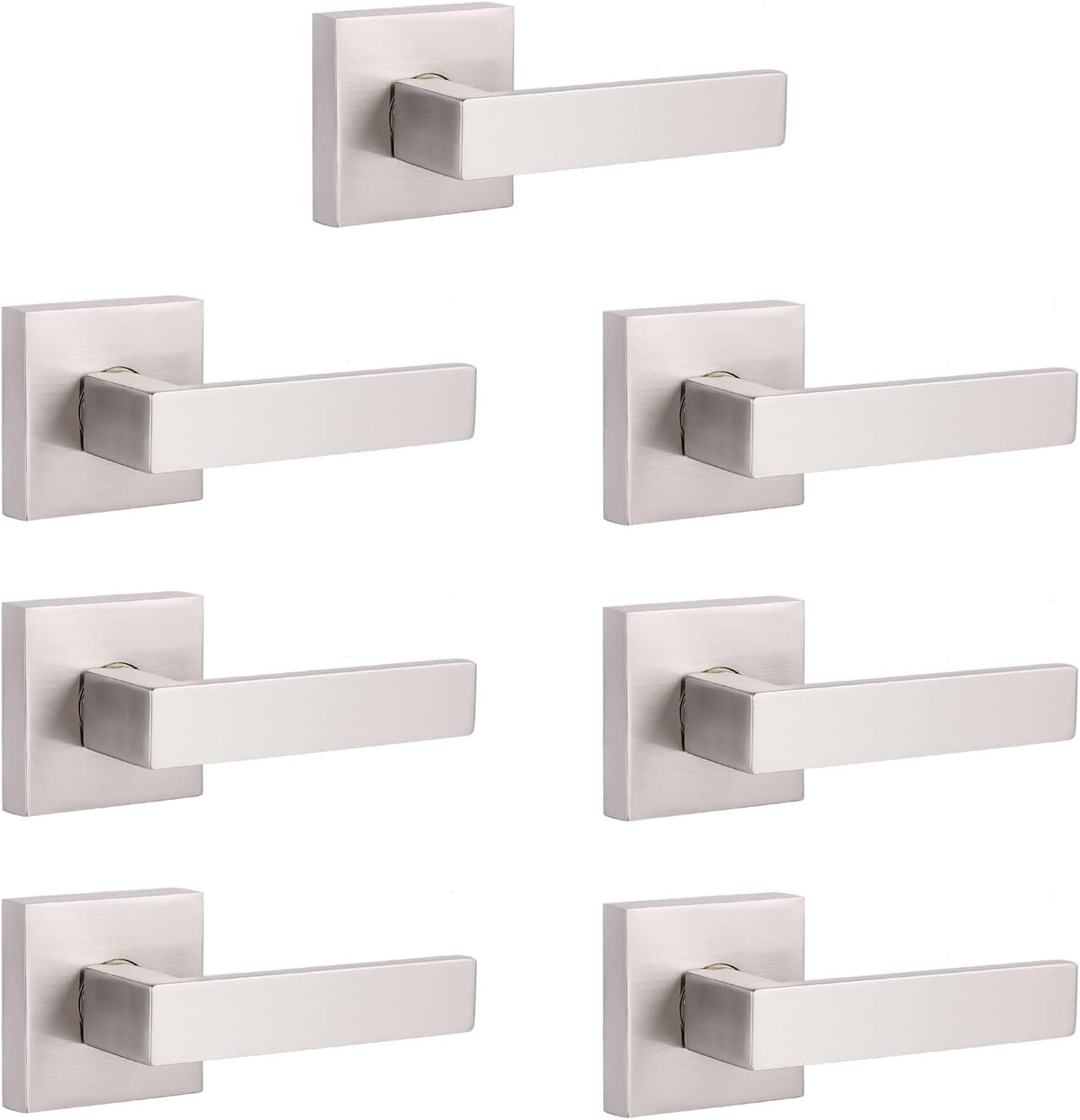 Pack of 6 Satin Nickel Square Door Handles Levers with Privacy Locks T233026