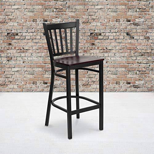 Black Vertical Back Metal Restaurant Barstool with Mahogany Wood Seat W2847