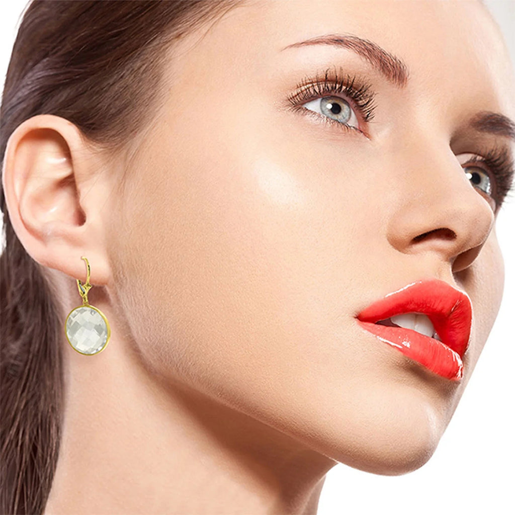 14k Solid Gold Leverback Earrings with Round White Topaz U7283