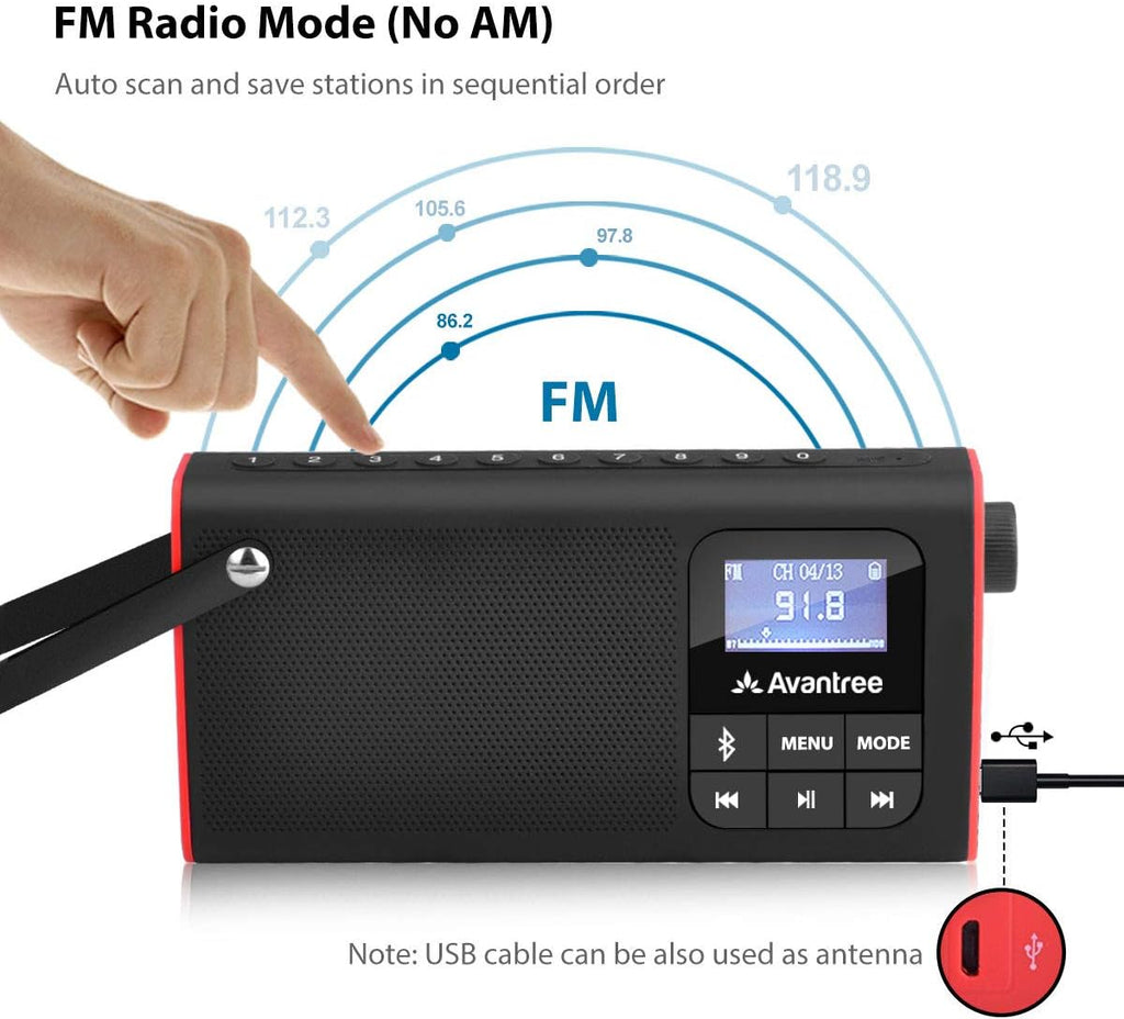 Portable FM Radio with Bluetooth Speaker and SD Card MP3 Player, Pack of 2 C8110