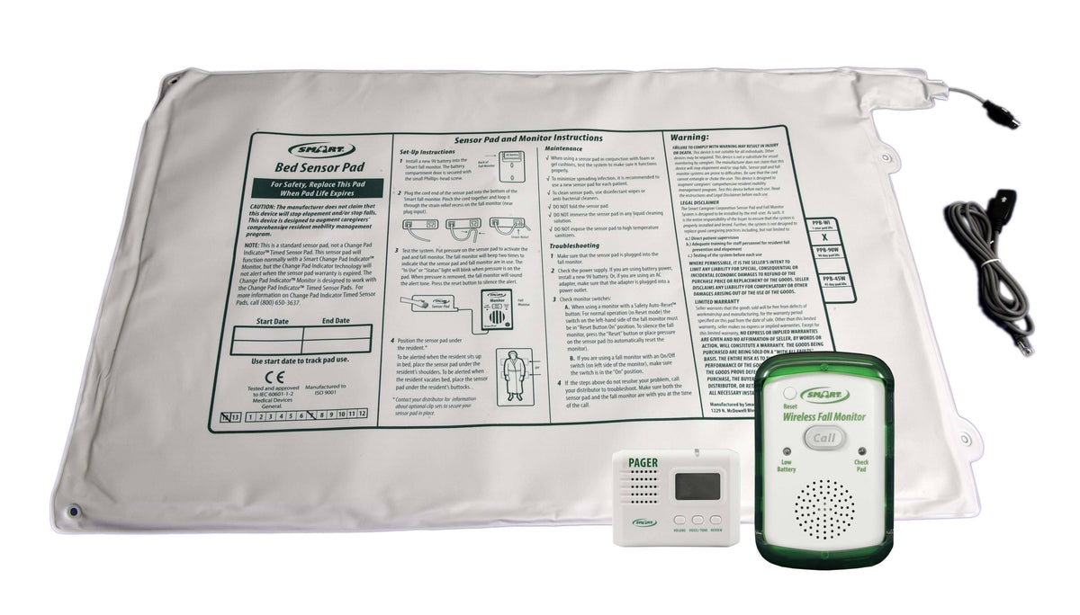20 x 30 in. Wireless Fall Monitor with Corded Bed Weight-Sensing Pad & LCD Pager System F50612