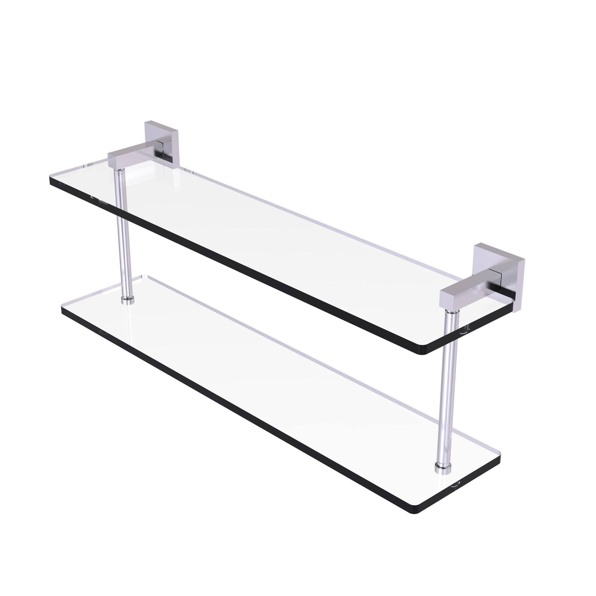 22 inch Two Tiered Glass Shelf, Satin Chrome N1402