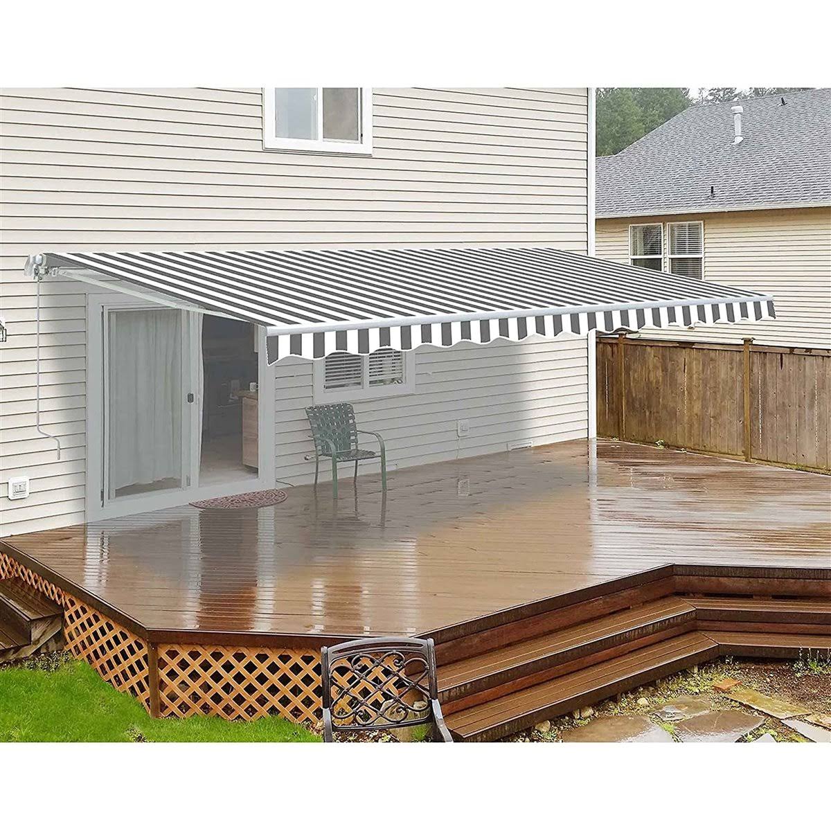 White Retractable Motorized Patio Awning V91539