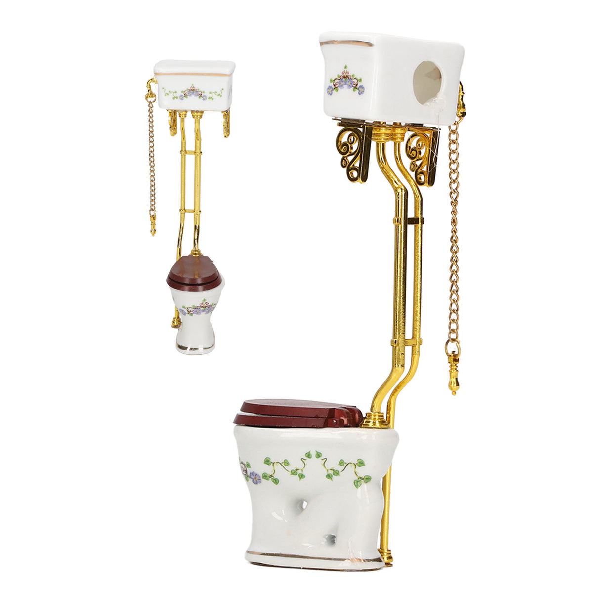 Mini Toilet 1:12 Scale Vintage Style Ceramic Metal Dollhouse Decoration K54678