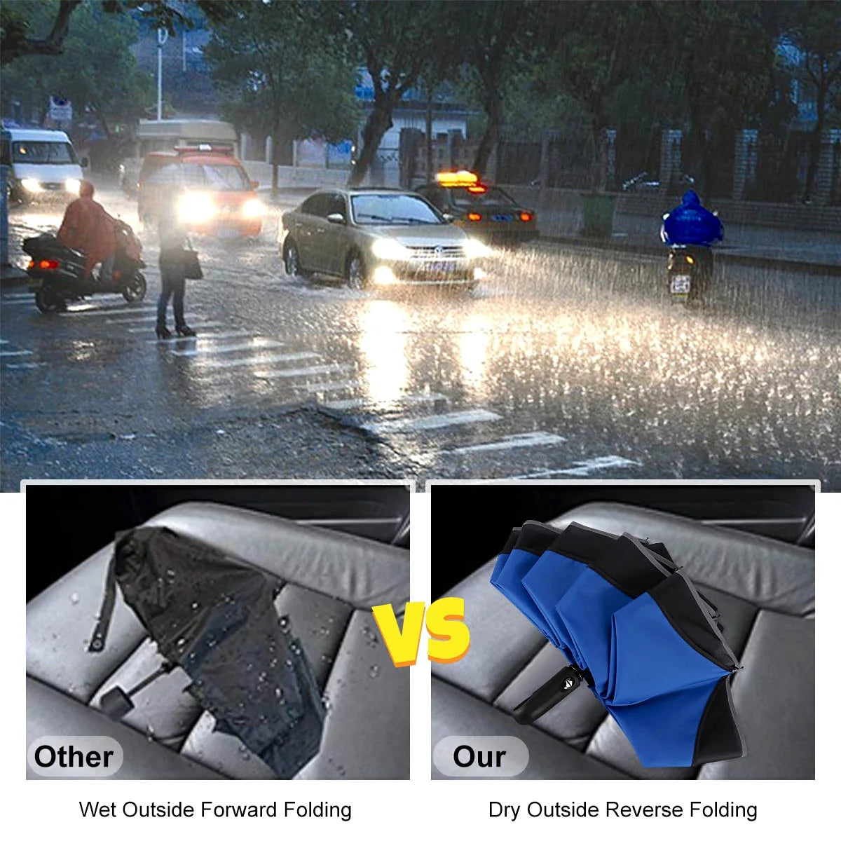 Blue 45" Reverse Folding Umbrella with Reflective Strip K628715