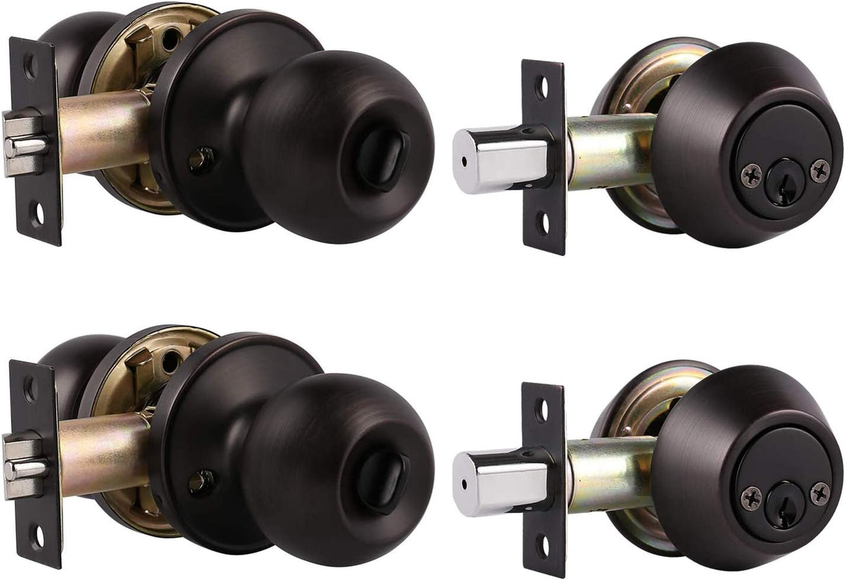 4 Pack Keyed Alike Entry Door Knob and Single Cylinder Deadbolt Lock Set in Oil Rubbed Bronze Finish F927468