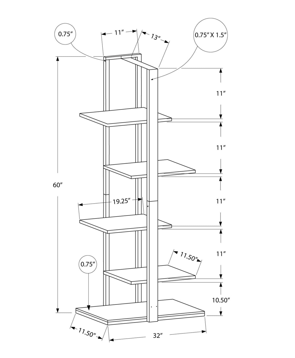 White Silver MDF Metal Bookshelf Y5961