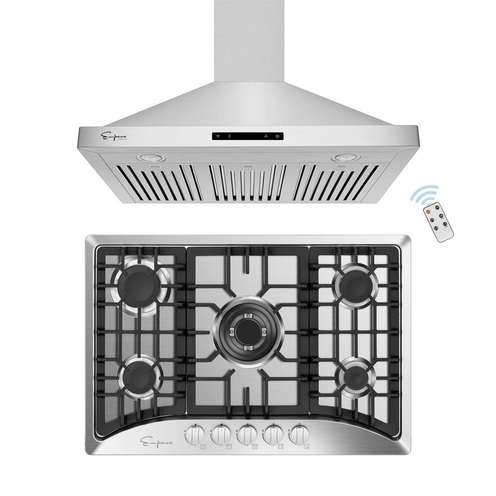 2-Piece Gas Cooktop with 5 Burners and Wall Mount Range Hood O829073