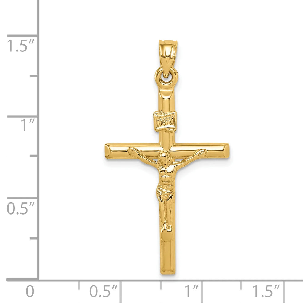 14K Yellow Gold Hollow Crucifix Pendant Charm Q1339