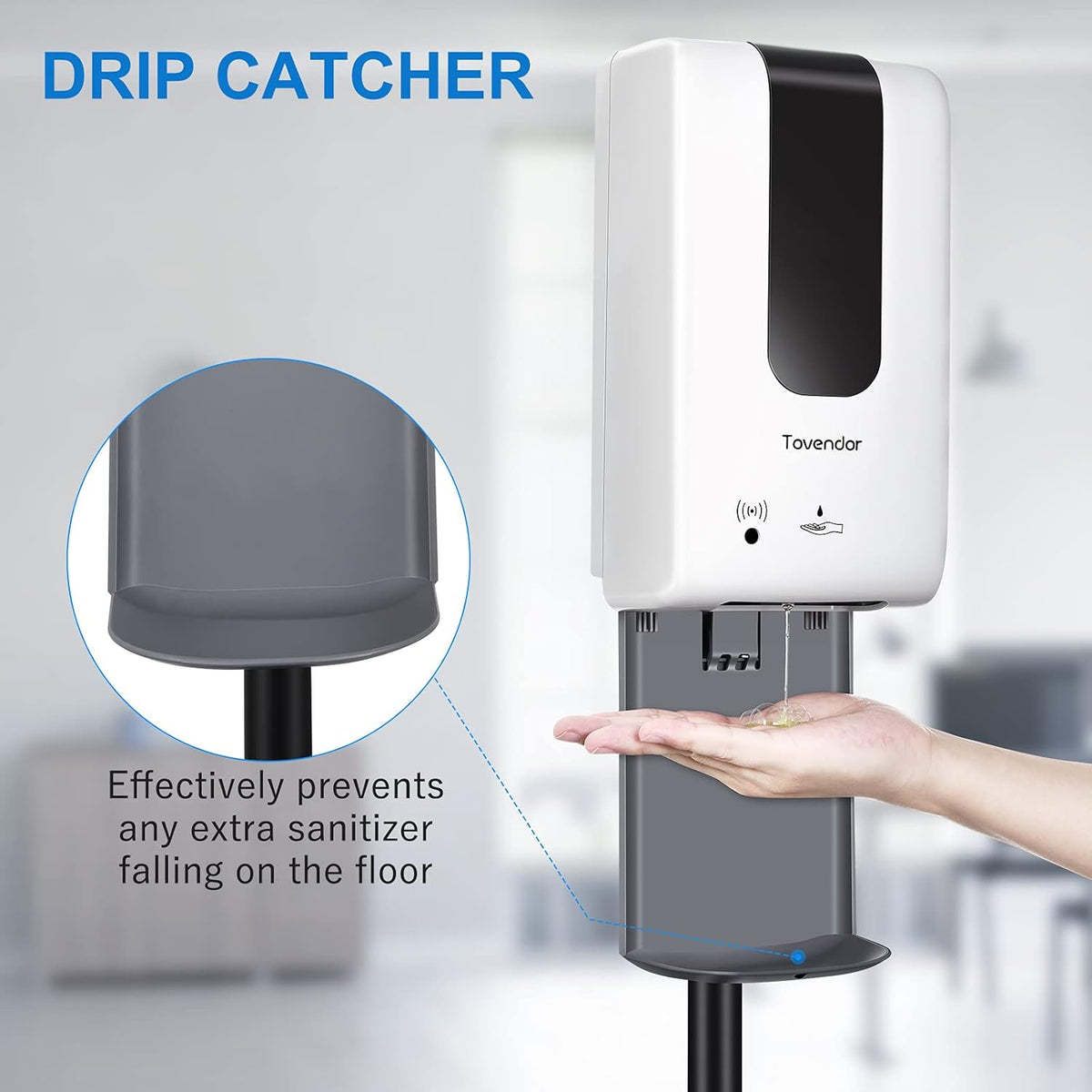Automatic Hand Sanitizer Dispenser with Stand and Drip Catcher Infrared Sensor Refillable 1200ml Bottle P6509