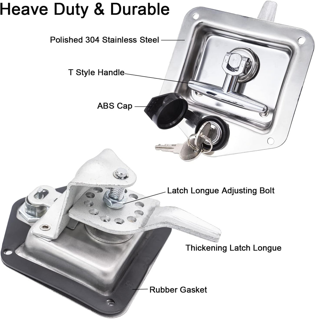 4 Pack Stainless-Steel T Handle Lock with Gasket and Keys D6162