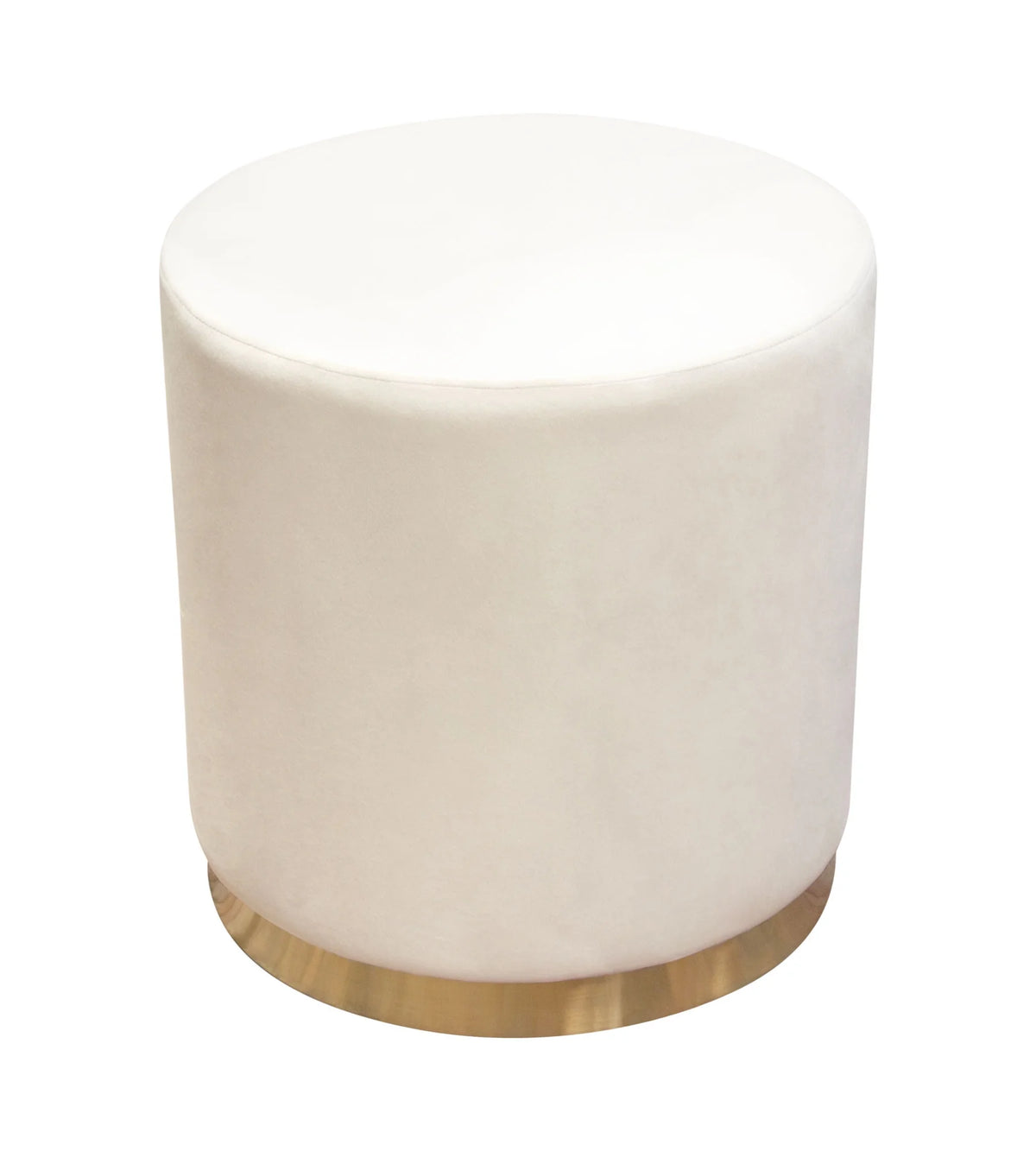 Cream Velvet Round Accent Ottoman with Gold Metal Band O1558