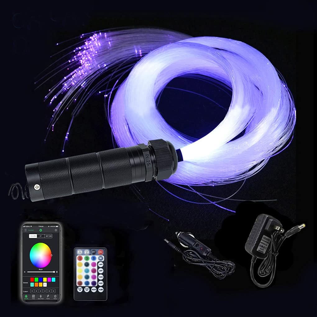 Car Use Bluetooth 6W RGB LED Fiber Optic Star Ceiling Light Kit APP Remote Controller 150pcs 0.03in 6.5ft Optic Cable Music Mode Sensory Lighting V380