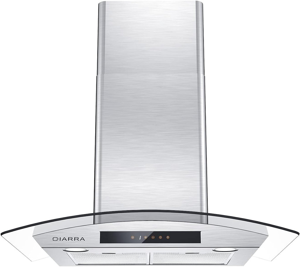 Wall Mount Range Hood 30 inch Stainless Steel Tempered Glass 3 Speed Fan Ductless Convertible F8157