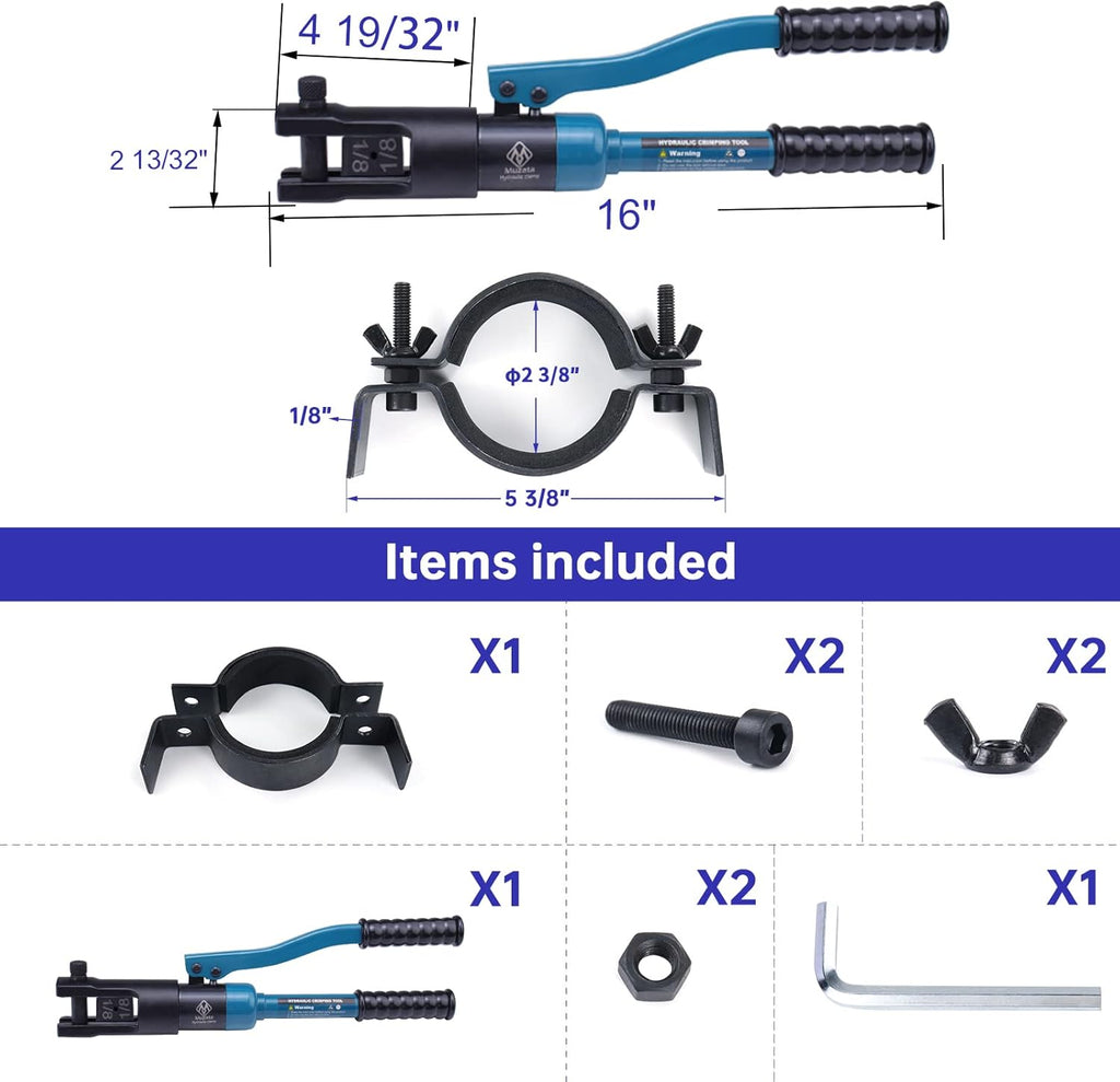 Hydraulic Hand Crimper Tool for 1/8" Stainless Steel Cable Railing Hardware Wire Rope Swaging Kit with 1Pair 1/8" Dies and 1 Set Fixing Hoop X1578
