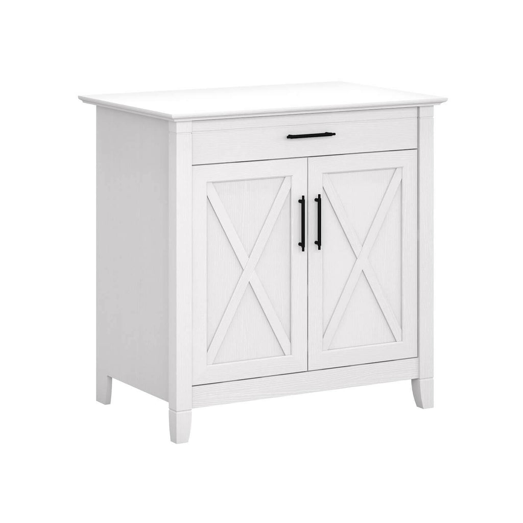 Pure White Oak Secretary Desk with Keyboard Tray and Storage Cabinet U595