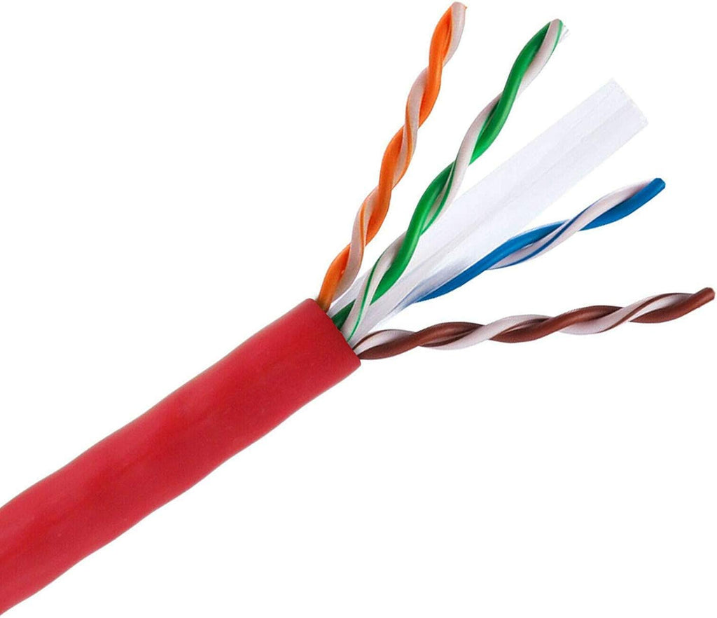 Cat6A 1000 Foot Red Solid Bare Copper 23AWG 4 Pair Bulk Ethernet Cable O4074