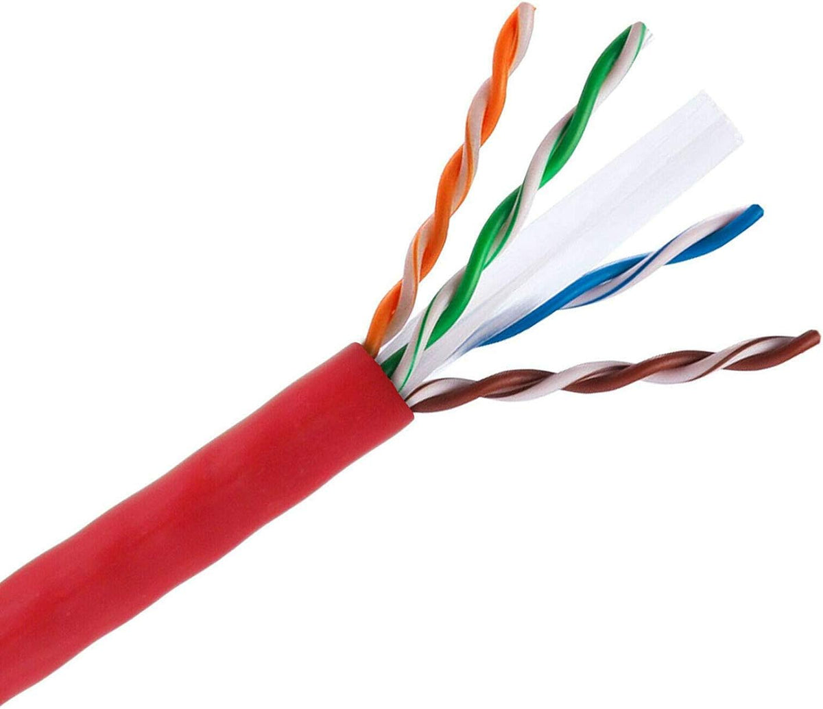 Cat6A 1000 Foot Red Solid Bare Copper 23AWG 4 Pair Bulk Ethernet Cable O4074