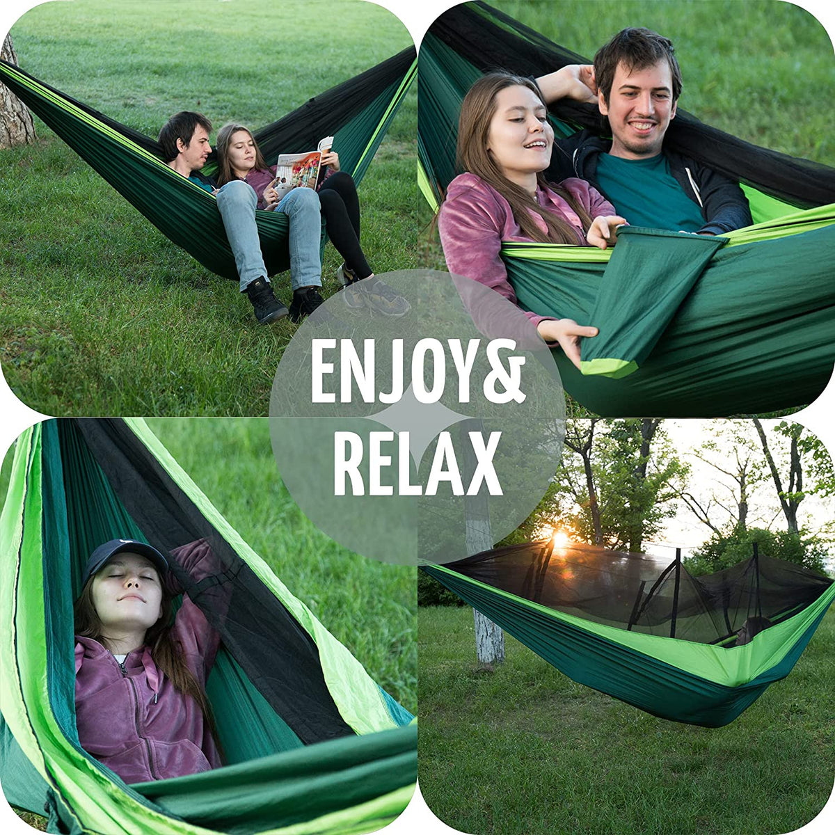 Camping Hammock with Mosquito Net and Tree Straps I96977
