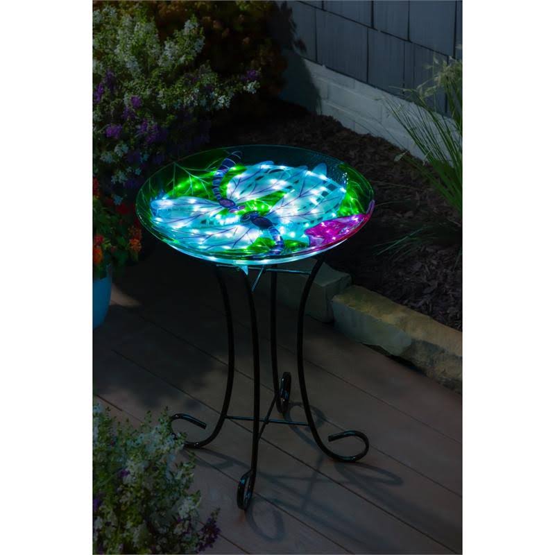 Solar Hand Painted Glass Bird Bath with Stand N627576