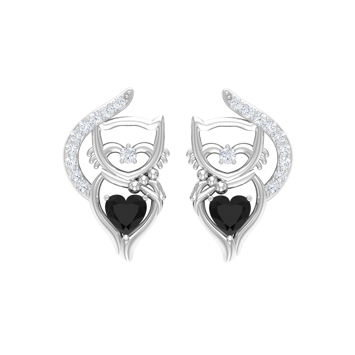Black Diamond Stud Earrings, 925 Sterling Silver G66417